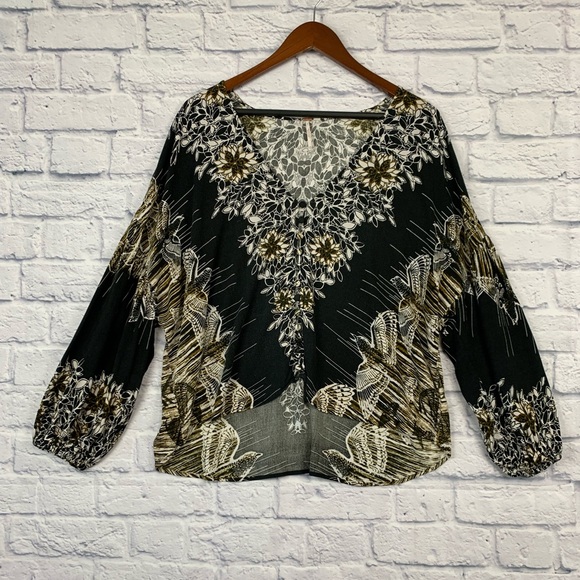 FP Free People Birds Of A Feather Combo Balloon Sleeve Button Front Top XS - Picture 3 of 13